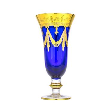 Imagem de Interglass Taças de champanhe de cristal italiano, design vintage, ouro 24K, decoradas à mão, 255 g (champanhe azul cobalto)