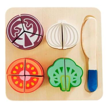 Imagem de Cozinha Kit Infantil Legumes e Verduras Brinquedo Madeira Cortar Educativo Montessori Comidinha Casinha Cozinhando Pedagógico Didático Divertido Criativo Interativo