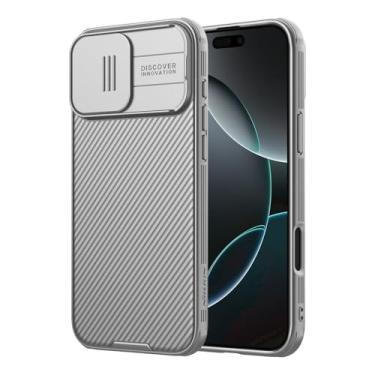 Imagem de Nillkin Capa para iPhone 16 Pro com capa deslizante para câmera, [proteção atualizada da lente da câmera] Capa protetora fina à prova de choque para iPhone 16 Pro de 6,3 polegadas, titânio cinza