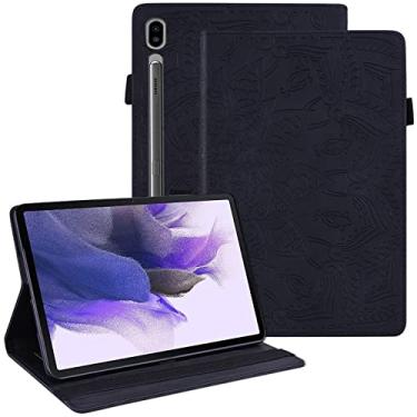 Imagem de Dteck Capa para Samsung Galaxy Tab S9 Plus/S8 Plus/S7 FE/S7+ 12,4 polegadas, capa de couro PU premium flip com padrão mandala em relevo para tablet Samsung 12.4 Galaxy Tab S9+/S8+/S7 FE/S7+, preta
