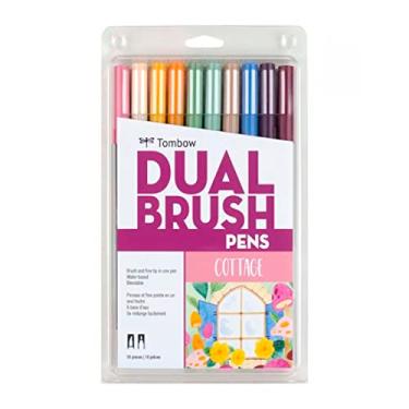 Imagem de Tombow 56216 Marcadores artísticos de caneta dupla escova, casa de campo, pacote com 10. Marcadores misturáveis, pincel e ponta fina