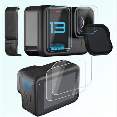 Imagem de iDaPro Protetor de tela aplicável para Gopro Hero 13 Hero13 preto + tampa da porta da bateria + tampa da lente [6+1 + 1 unidade] vidro temperado para Gopro Hero 13