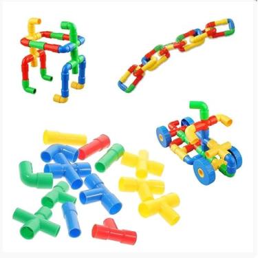 Imagem de Brinquedo Montar Infantil Coloridos Tubos Canos Encaixar