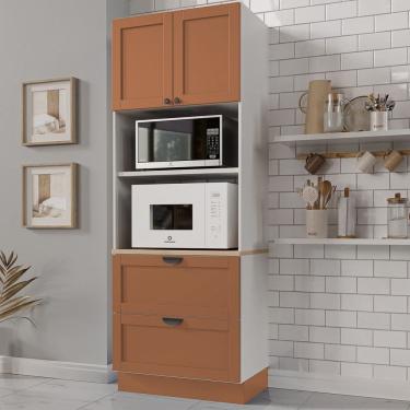 Imagem de Torre Quente 2 Portas 2 Gavetas 2 Nichos para Forno e Microondas Arizona Cabecasa Madeiramadeira Branco/Terracota