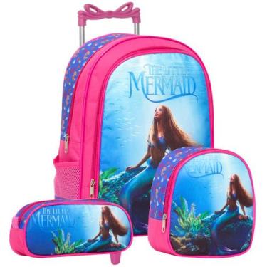 Imagem de Kit Mochila Infantil Tam G Pequena Sereia Rodinha Lançamento - Toys 2U