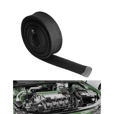 Imagem de Luva de proteção térmica linha de combustível escudo térmico mangueira automotiva vela de ignição protetores de fio rolo de 2500 graus para carro e cabo de freio de tear de fio automotivo (preto