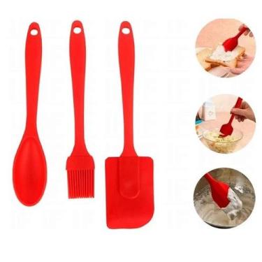 Imagem de Kit Cozinha 3 Peças Espátula Colher Pincel Silicone - ecos