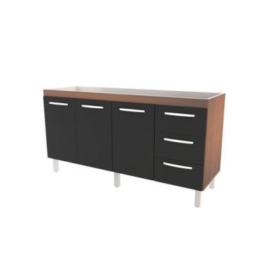 Imagem de Balcão 1,60 Emily Savana Preto 3 Portas 3 Gavetas Moblis S/Tampo