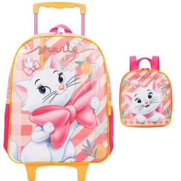 Imagem de Kit Mochila Escolar Gatinha Marie Rodinha Tam G Lancheira