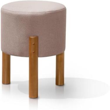 Imagem de Puff Redondo Luxo Decorativo Charme Thor com Pés de Madeira Linho Rose - PC MÓVEIS