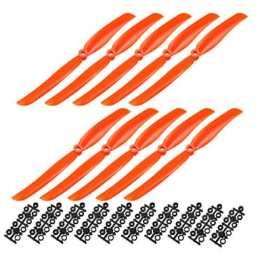 Imagem de uxcell Hélices RC CW 8060 20 x 15 cm 2 palhetas de asa fixa para brinquedo de avião, nylon laranja, 10 peças com anéis adaptadores