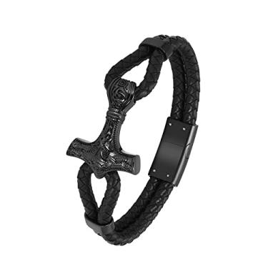 Imagem de constantlife Pulseira de cremação Viking Thor Martelo para Cinzas para Homens Pulseira de Couro Trançado Bracelete Bracelete Urna Memorial Joias Presente de Lembrança de Funeral, 20cm, Aço inoxidável,
