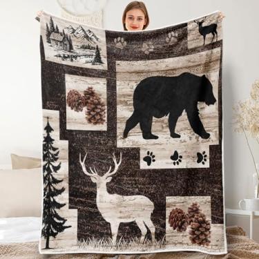 Imagem de Hjokiupt Cobertor rústico para cabana, urso veado, floresta, vida selvagem, campo, alojamento, flanela, aconchegante e felpudo, cobertor para sofá, acampamento, caça, decoração de quarto e quarto de