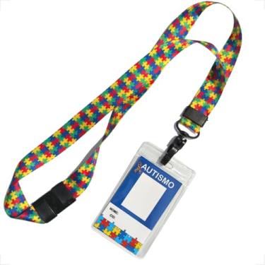 Imagem de Crachá Cordão Autismo crachá de identificação autista + Cordão Quebra cabeça Com trava de segurança porta cracha Deficiências ocultas