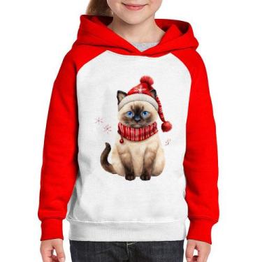 Imagem de Moletom Infantil Gato Natalino Gorro e Cachecol - Foca na Moda, Branco