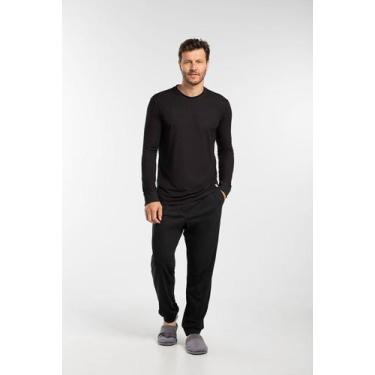 Imagem de Conjunto Pijama Masculino Em Algodão Longo  - Cor De Cacau, Preto, 48