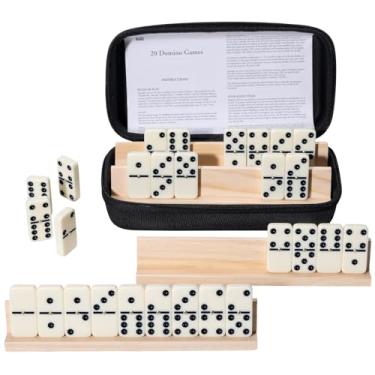 Imagem de OZFRHO Double 6 Dominoes Set for Adults - 28 Tiles with 4 Wooden Racks and Portable Travel Case, Perfect for Family Board Games and Gatherings