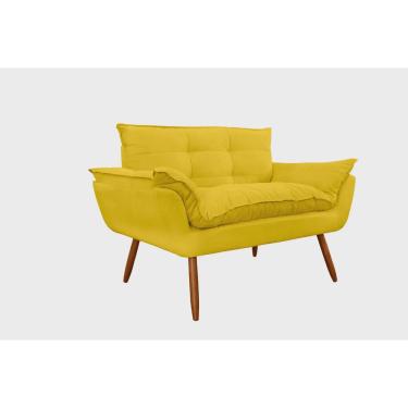 Imagem de Namoradeira Decorativa para Sala de Estar Opala Suede Amarelo - Montanaris Decor