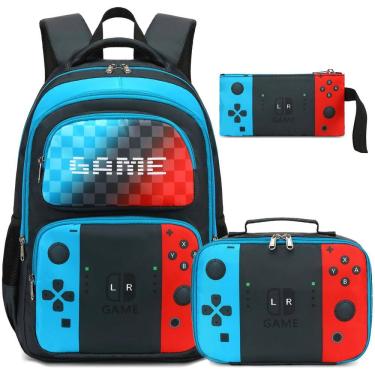 Imagem de Mochila escolar Octsky Boys Game Bookbag com lancheira azul