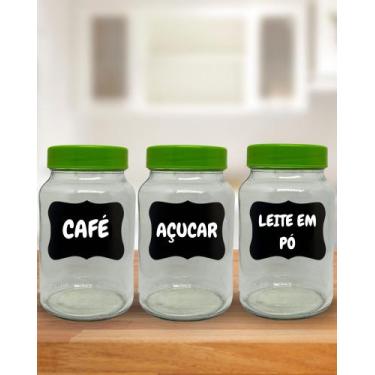 Imagem de Kit Cantinho do Café 3 Potes Vidro 600 ML Com Caneta p/ escrever:  Caf