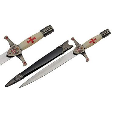 Imagem de SZCO Supplies Réplica de punhal de cruzados com cruz vermelha de 40 cm com bainha adornada