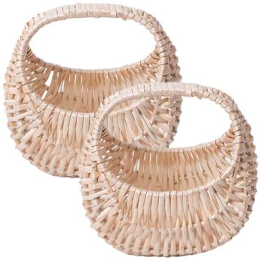 Imagem de Cesta de flores para meninas, cesta de flores de vime de meia lua com alça, 2 cestas decorativas pastorais para meninas, cerimônias de casamento, casa