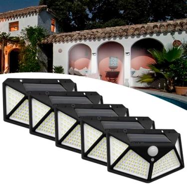Imagem de Kit 5 Luminária Parede Solar 100 Leds Luz Balizador Jardim