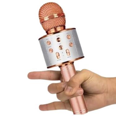 Imagem de Microfone Bluetooth Karaoke Sem Fio, LED, Recarregável USB, Com Mudança de Voz (Rosa)