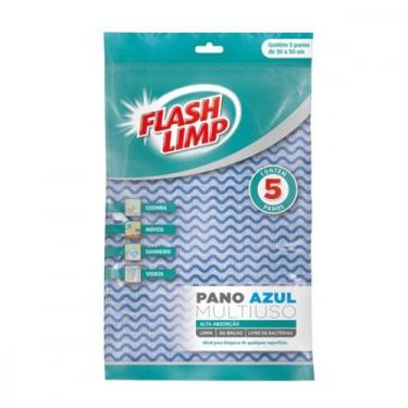 Imagem de Pano Limpeza Flashlimp Mult Azul Com 5Pecas Blister Flp4588