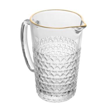 Imagem de Jarra de Vidro Coração com Fio de Ouro Dourado para Suco Água Refriger