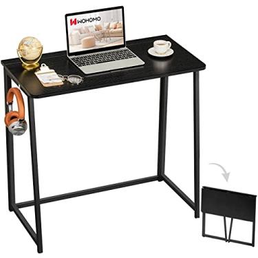 Imagem de WOHOMO Mesa dobrável para computador, pequena mesa dobrável de 80 cm, mesa de laptop que economiza espaço, estação de trabalho fácil de montar para escritório em casa, preta