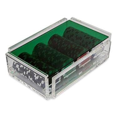 Imagem de Luxe Dominoes Conjunto de fichas de pôquer La Ficha, 100 fichas resistentes pesadas, inclui 4 fichas coloridas para jogos de azar, caixa de acrílico feita à mão com tampa colorida (verde)