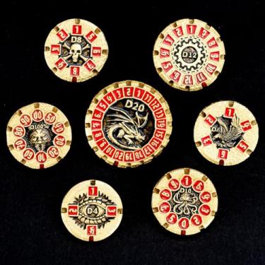 Imagem de DND Dice Set Dungeons and Dragons Dice, Spinning Gyro Metal Dice Set D&D Polyhedral D and D Dice with Box for Role Playing Game D20 D12 D10 D8 D6 D4 (Dice-Pearl Silver red)