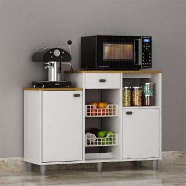 Imagem de Fruteira Chão Nora Multiuso Flex 3 Portas Gaveta Mobilihouse Cinamomo Com Branco Acetinado