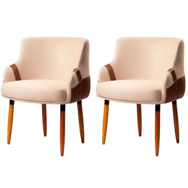 Imagem de Kit 2 Poltronas Para Sala E Escritório Decorativas Cássia Corino Marrom/linho Bege