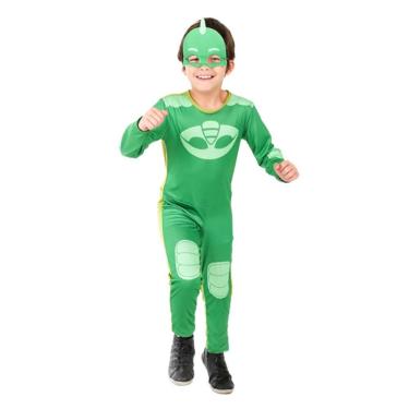 Imagem de Fantasia Lagartixo Infantil Pj Masks Longa Com Máscara Tamanho G