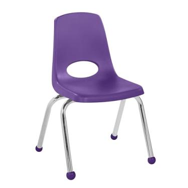 Imagem de Cadeira escolar empilhável de 35,5 cm, assento de estudante empilhável com pernas de aço cromado e deslizadores giratórios; para sala de aula, escola em casa ou espaço de aprendizagem - roxo