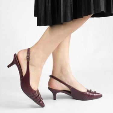 Imagem de Slingback Bico Fino Três Fivelas Frontais Gloria Marsala VINHO | #5e2129 38-Feminino