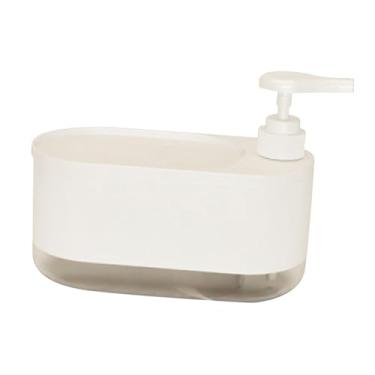 Imagem de DimyFew Dispensador de sabão em pó com suporte para esponja e escova, acessórios de limpeza, organizador de pia moderno e multiuso para banheiro, Branco