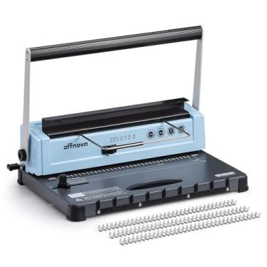 Imagem de OFFNOVA Máquina de encadernação de arame, perfura 12 folhas, furador de 34 quadrados, encaderna 120 folhas com margem lateral ajustável, fácil de perfurar para carta/A4/A5, fichário com 100 espinhas
