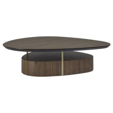 Imagem de Mesa Centro Elsinki Baixa Tampo e Base Nogueira Haste Gold 25cm - 6022