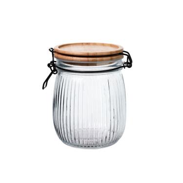 Imagem de Pote Vidro Hermético Versalhes Tampa Bambu Trava Prime 800ml - Lehaví