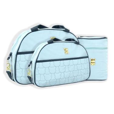 Imagem de Kit Mave Baby 4 Pçs Sacola Frasqueira Trocador Porta Mamadeira, Azul