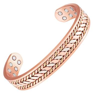 Imagem de EnerCoppeX Pulseira magnética de cobre para mulheres - Joias Detox com ímã Gauss 3500, pulseira ajustável (V), Couro
