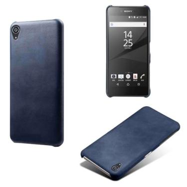 Imagem de Capa para Sony Xperia Z5 Plus,Proteção contra quedas,Casca de volta de cor sólida simples,Design de couro de imitação de plástico-Blue