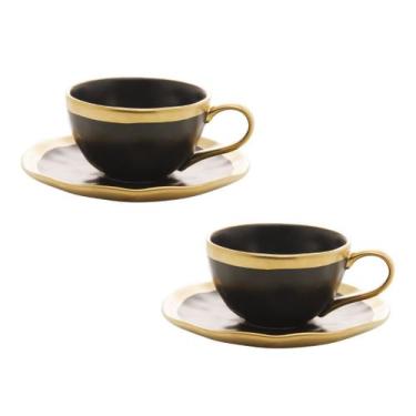 Imagem de 2 Xícaras De Porcelana Dubai 90ml Com Pires Café Cappuccino - Wolff