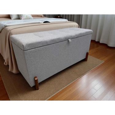 Imagem de Puff Baú Paris Estofado 1 M Linho Cinza Nobre Pés/ Madeira