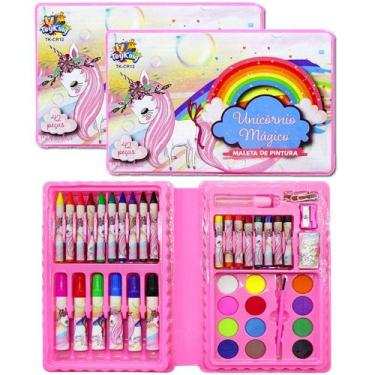 Imagem de 2 Kits Arte e Pintura Escolar Unicórnio Canetinhas 42 Peças - Toy King