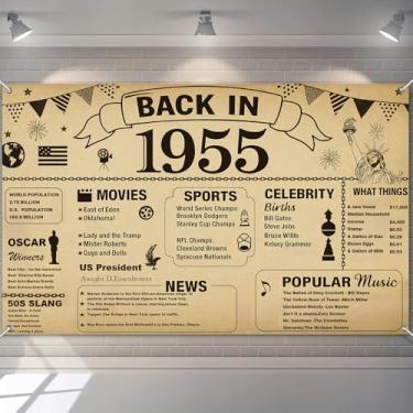 Imagem de BlissYard Back in 1955 Banner Decorações de festa de aniversário de 70 x 109 cm vintage feliz 70º aniversário ouro rosa glitter pano de fundo histórico para fotografia de aniversário, decoração de