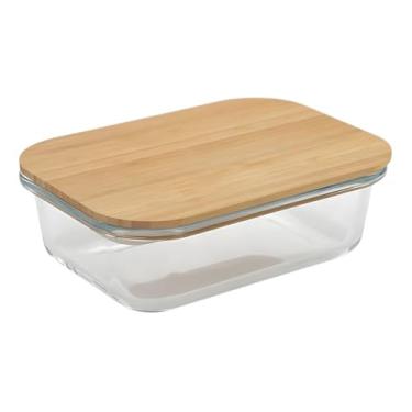 Imagem de POTE DE VIDRO RETANGULAR COM TAMPA BAMBU 420ML - CM12